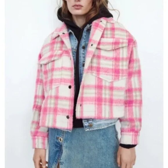 ZARA CROPPED PLAID OVERSHIRT - Picture 1 of 3